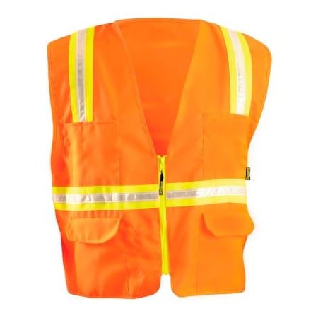 Occunomix OccuNomix Classic Solid Two-Tone Surveyor Vest, Class 2, ANSI, Hi-Vis Orange, L, LUX-ATRANS-OL LUX-ATRANS-OL